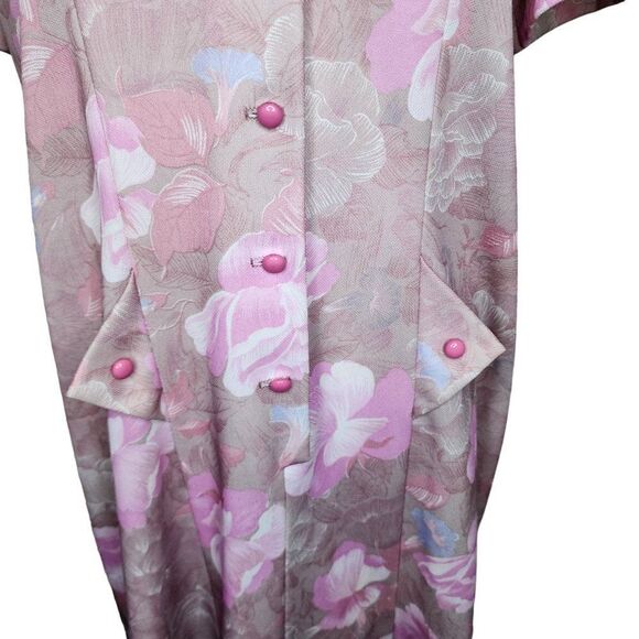 Vintage 70s Housecoat Day Dress Womens Size M Pink Polyester Pockets - Picture 2 of 10